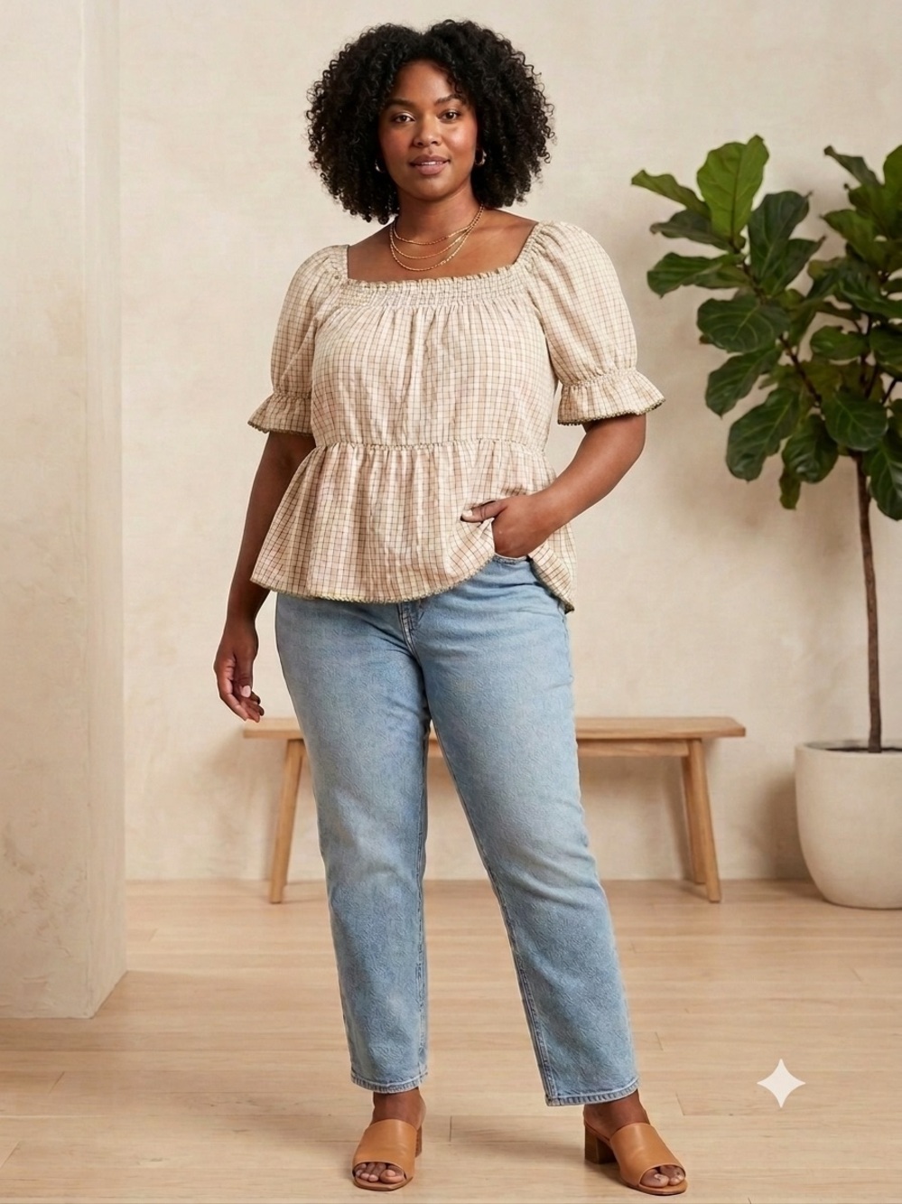 Old Navy Smocked Neck Peasant Blouse